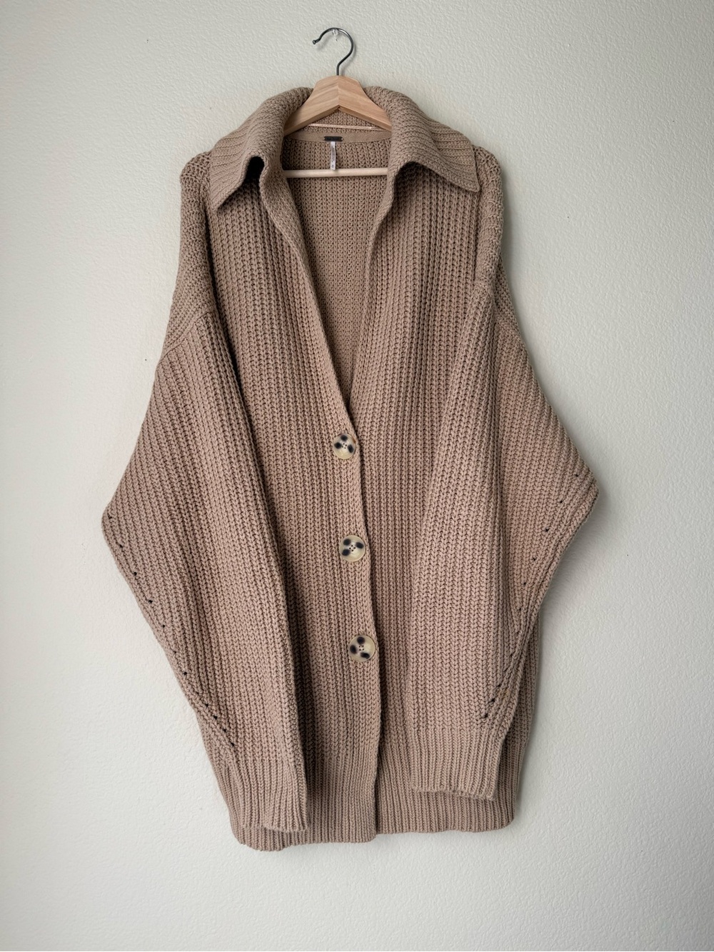 Free People Taupe Chunky Collared Button Cardigan - Picture 7 of 11